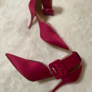Bianca Di Elegant Satin and Leather Magenta Pointed Heels
